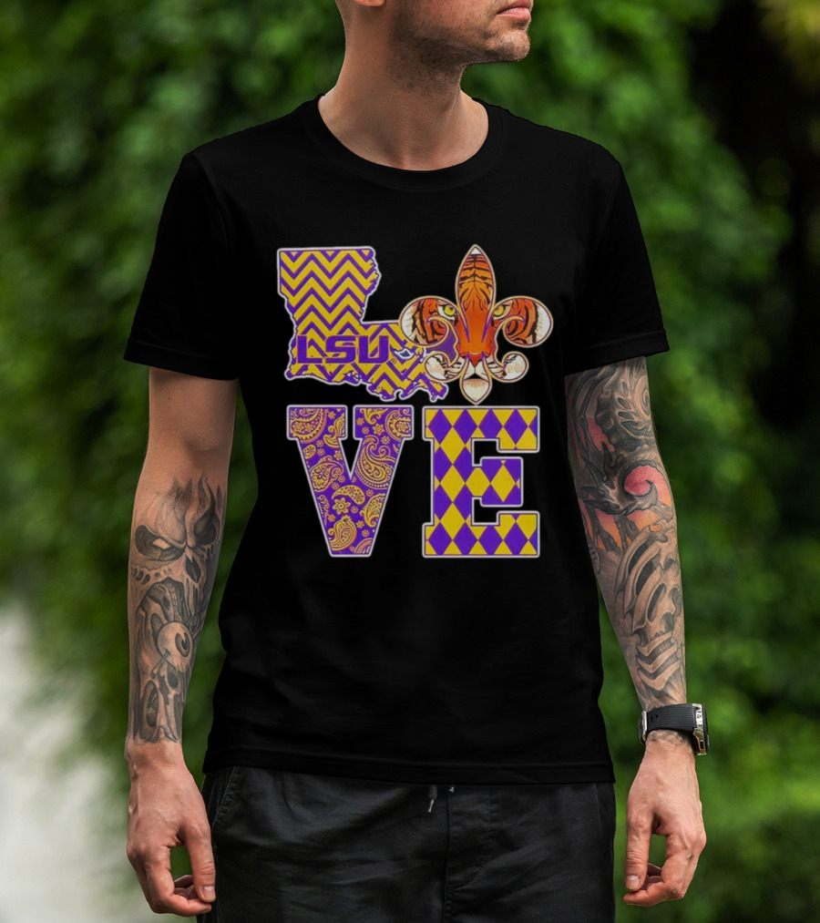 LSU Tigers Love Fleur De Lis Louisiana Purple Gold Chevron Paisley Harlequin T-Shirt