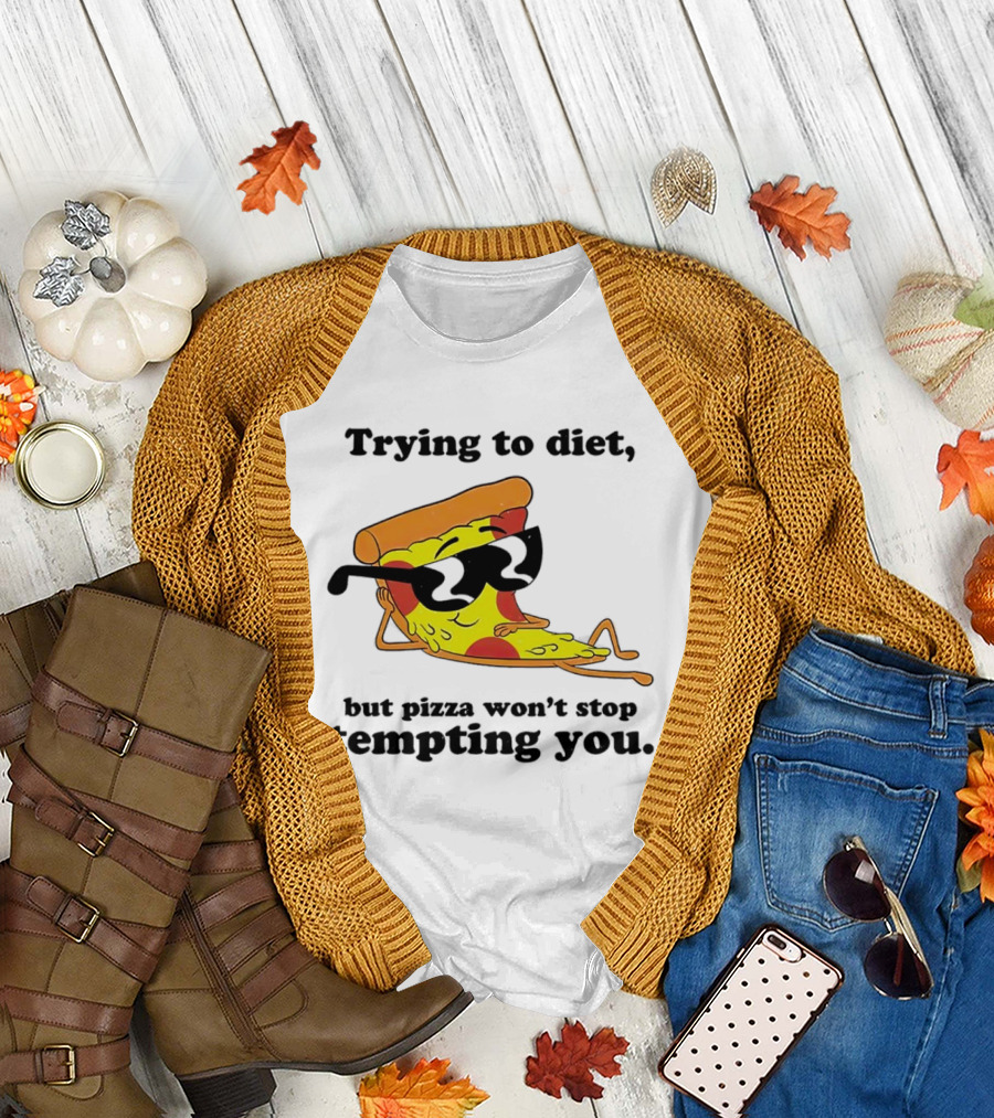 Trying to Diet but Pizza Won’t Stop Tempting You with Relaxed Pizza Slice in Sunglasses T-Shirt