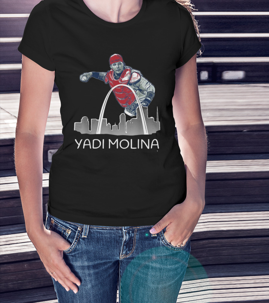 Yadi Molina St. Louis Skyline Arch Baseball T-Shirt