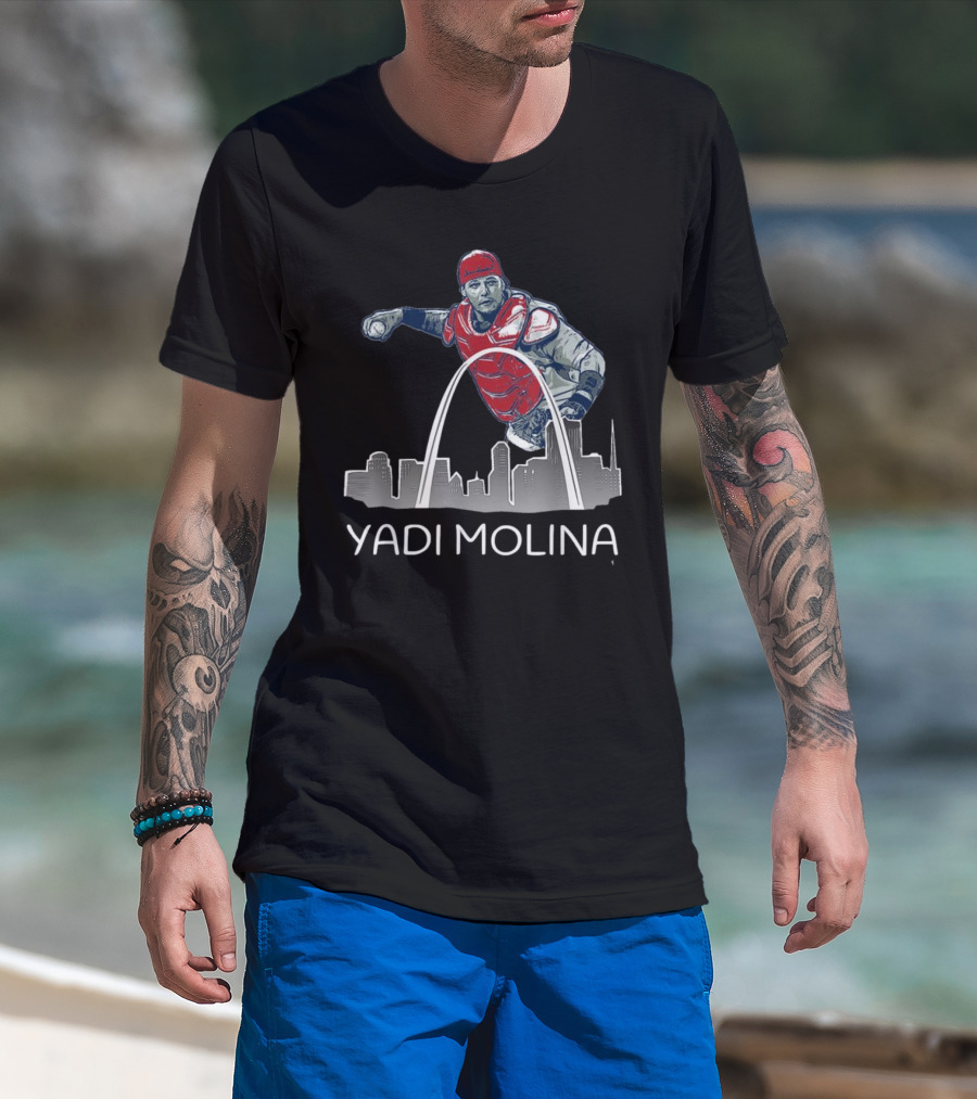 Yadi Molina St. Louis Skyline Arch Baseball T-Shirt