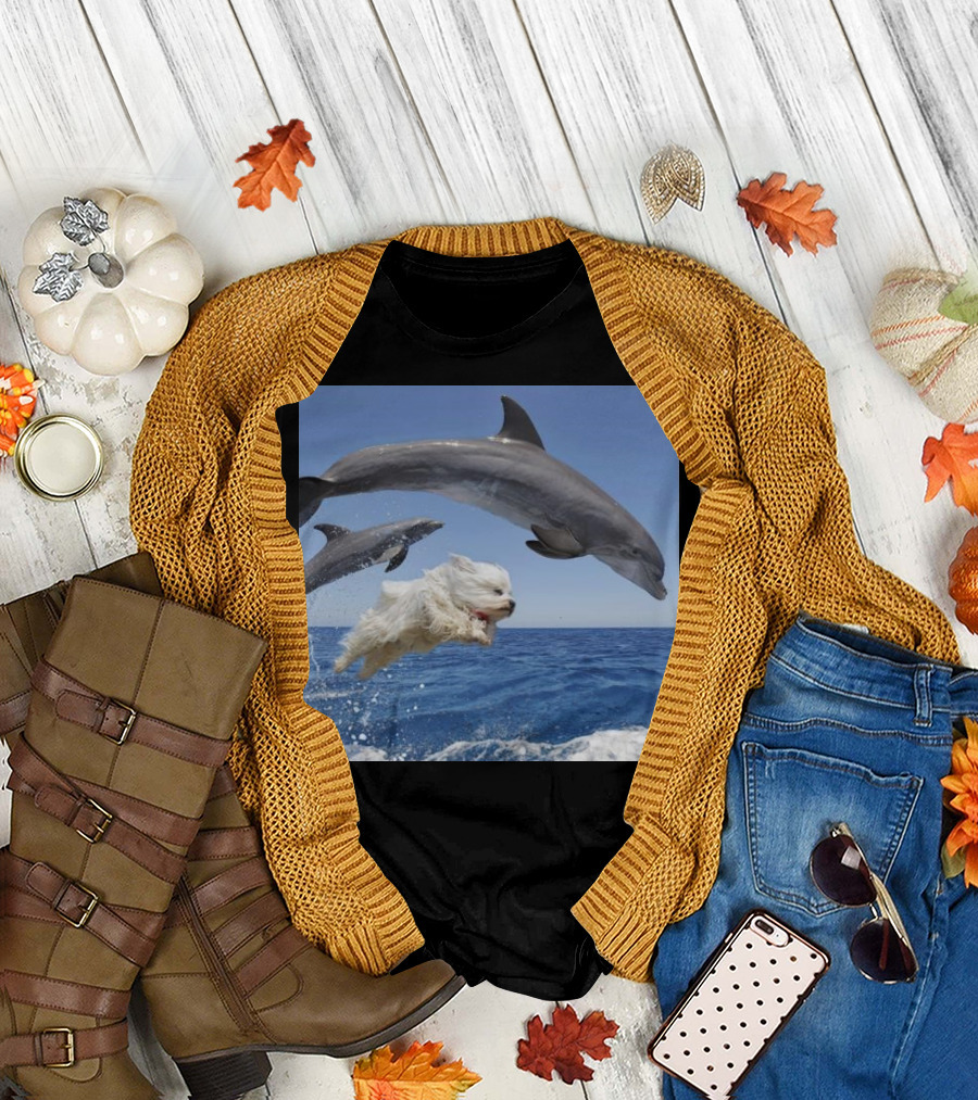 Dog Leaping with Dolphins Ocean Adventure T-Shirt