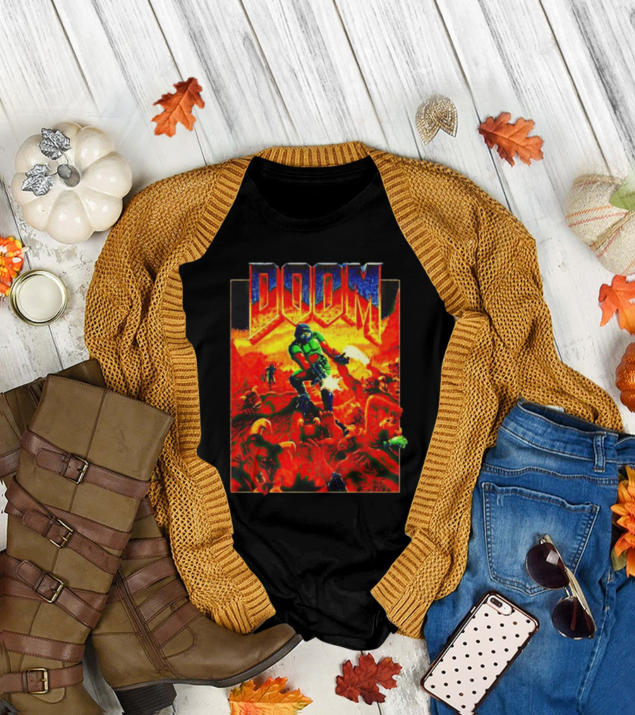 DOOM Welcome to Hell Iconic Demon Battle Scene T-Shirt