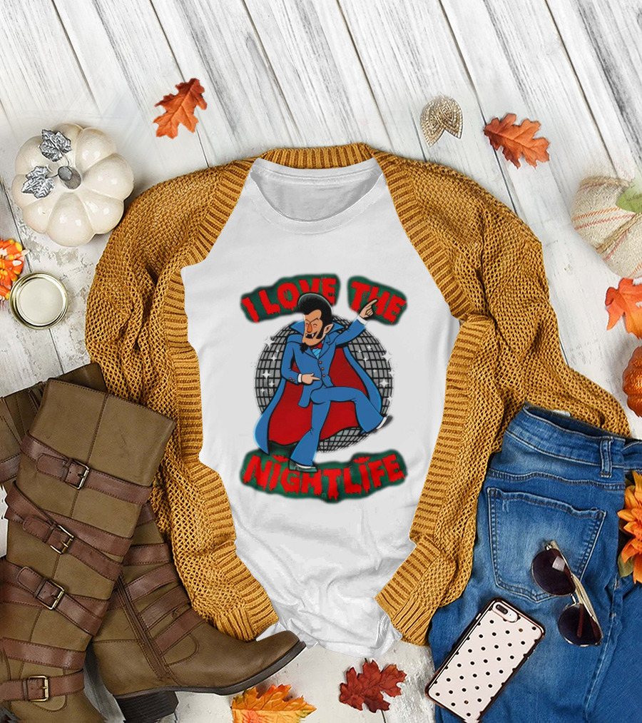 I Love The Nightlife Dracula Disco Dancing With Cape And Disco Ball T-Shirt