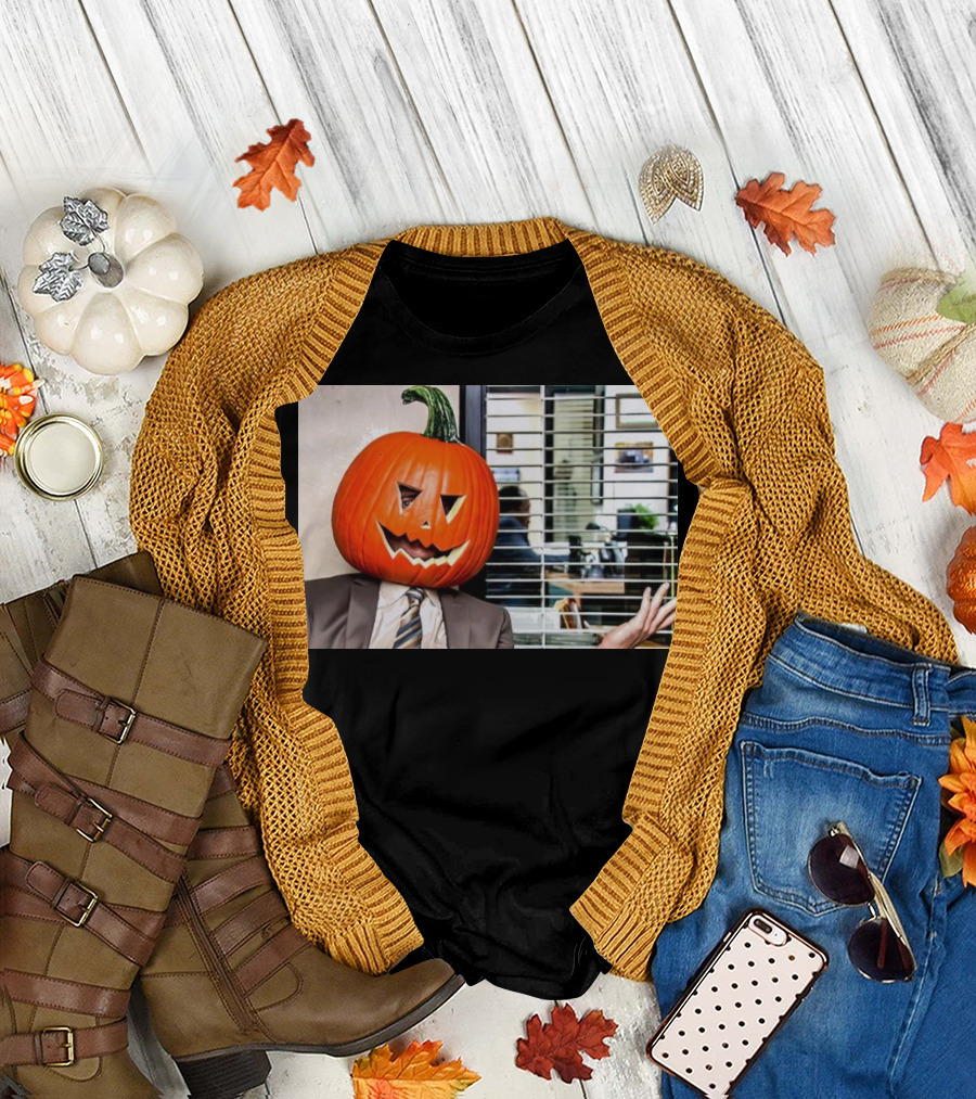 Dwight Schrute Pumpkin Head Halloween Office Scene T-Shirt