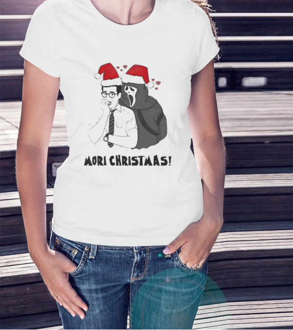 Ghostface Mori Christmas Santa Hats And Hearts T-Shirt