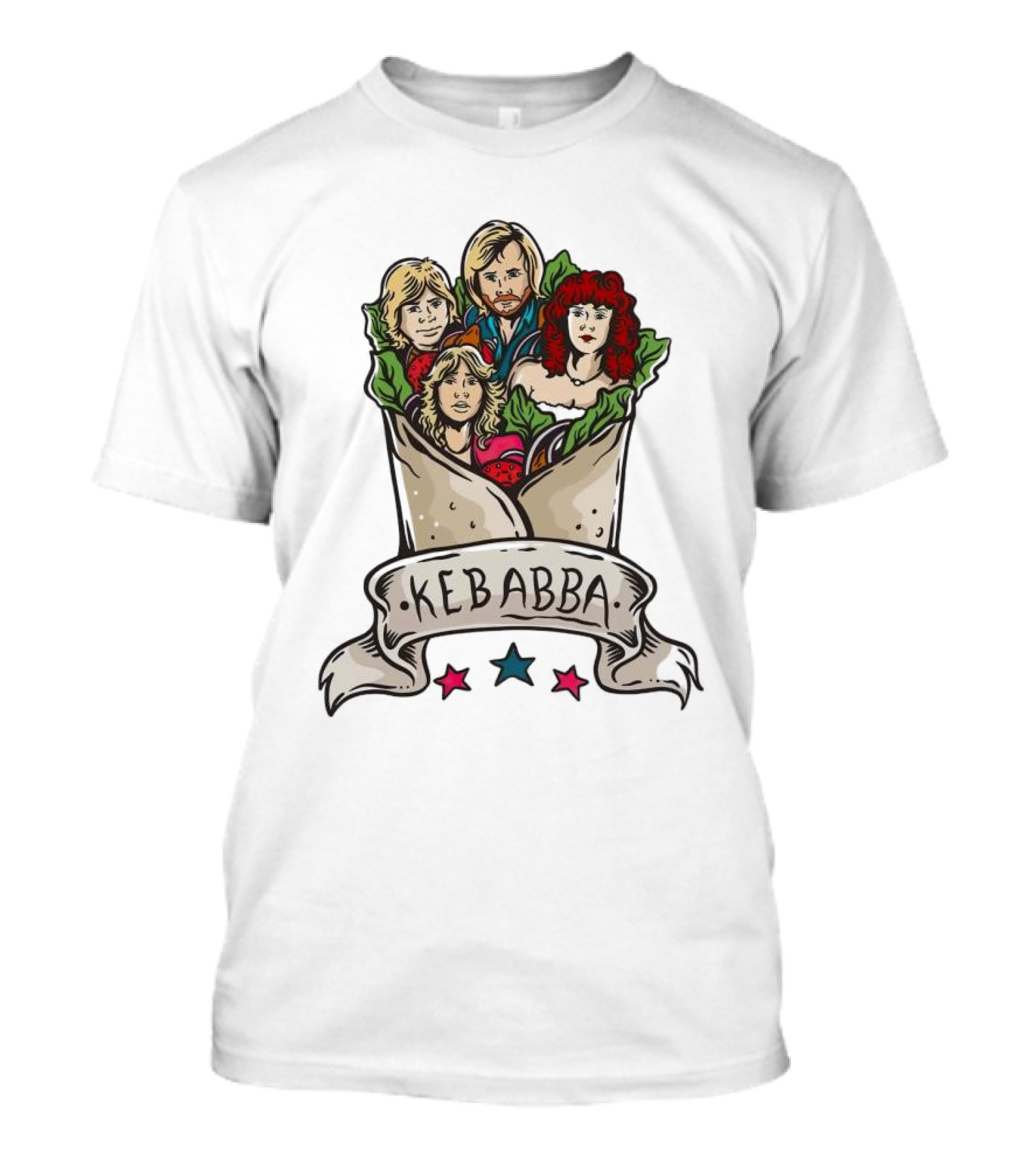 Kebabba Kebab 70s Style Characters In Wrap With Stars T-Shirt