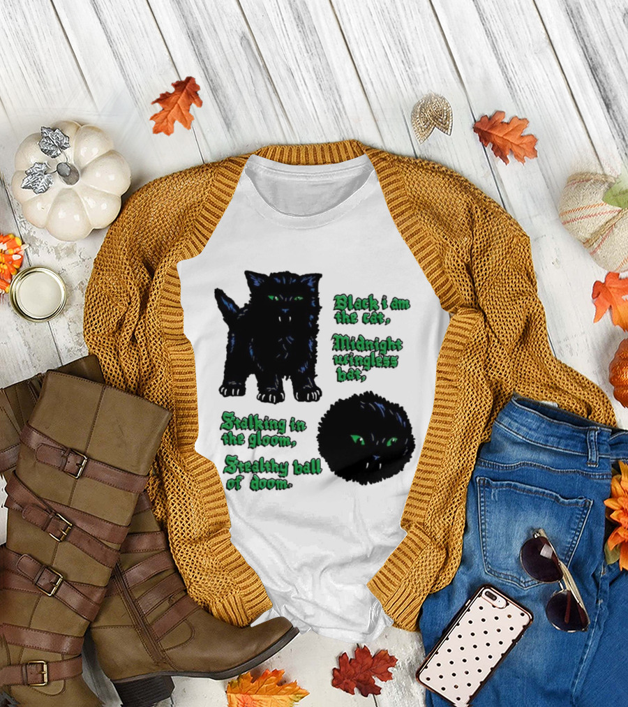 Black I Am the Cat Midnight Wingless Bat Stalking in the Gloom Stealthy Ball of Doom T-Shirt