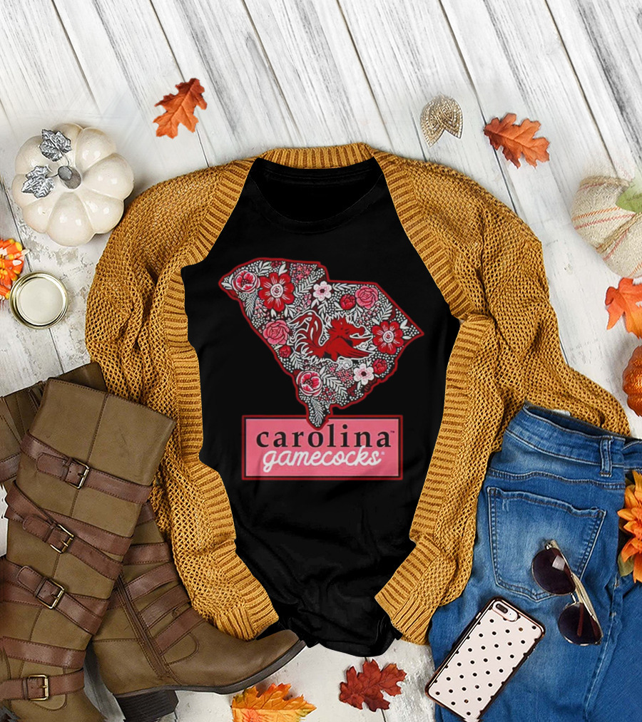 Carolina Gamecocks Floral South Carolina State Outline T-Shirt
