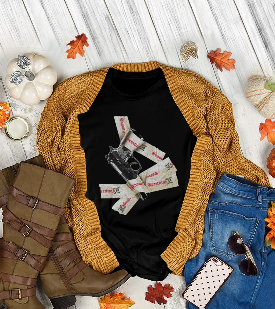 Yippie Ki Yay Seasons Greetings Gun Holiday Humorous Reference T-Shirt
