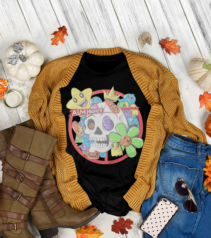 Friends N Monsters Aim Higher Cotton Candy Skull Star Flower T-Shirt