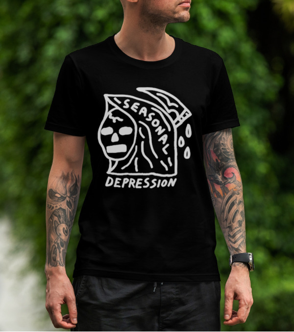 Seasonal Depression Grim Reaper Parody With Scythe And Raindrops T-Shirt