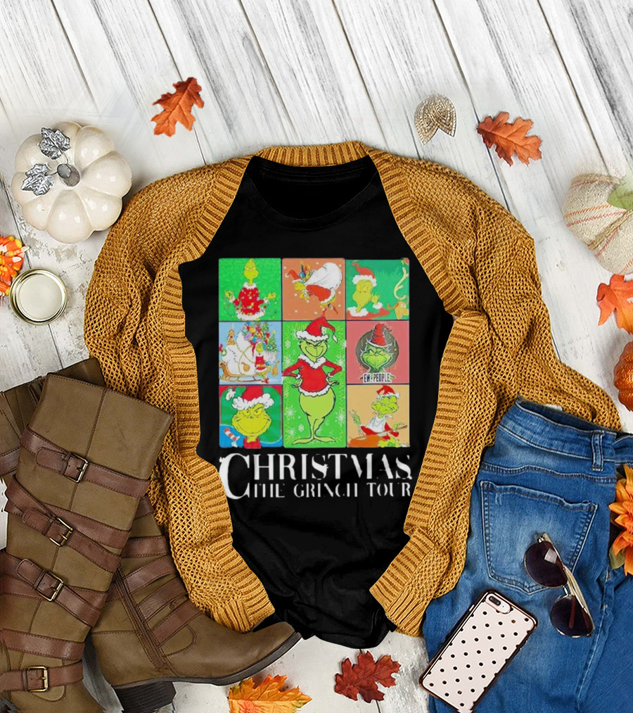 Christmas the Grinch Tour Santa Hat Emojis and Festive Scenes T-Shirt