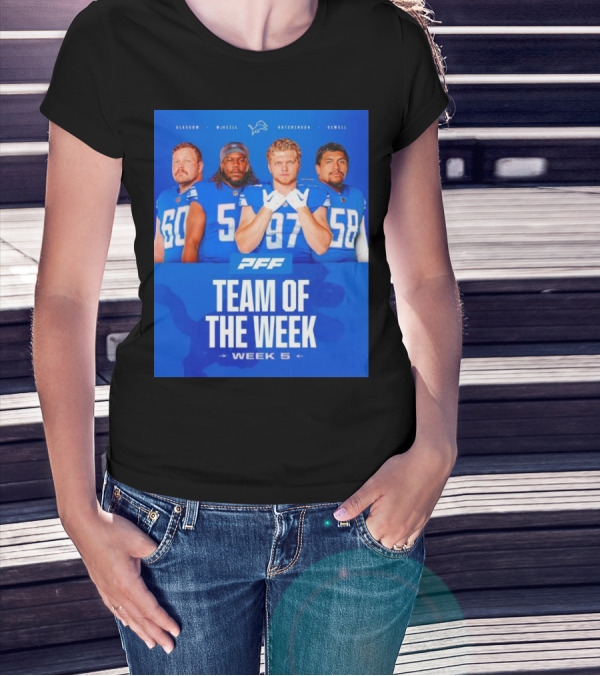 PFF Detroit Lions Glasgow McNeill Hutchinson Sewell Team Of The Week Week 5 T-Shirt