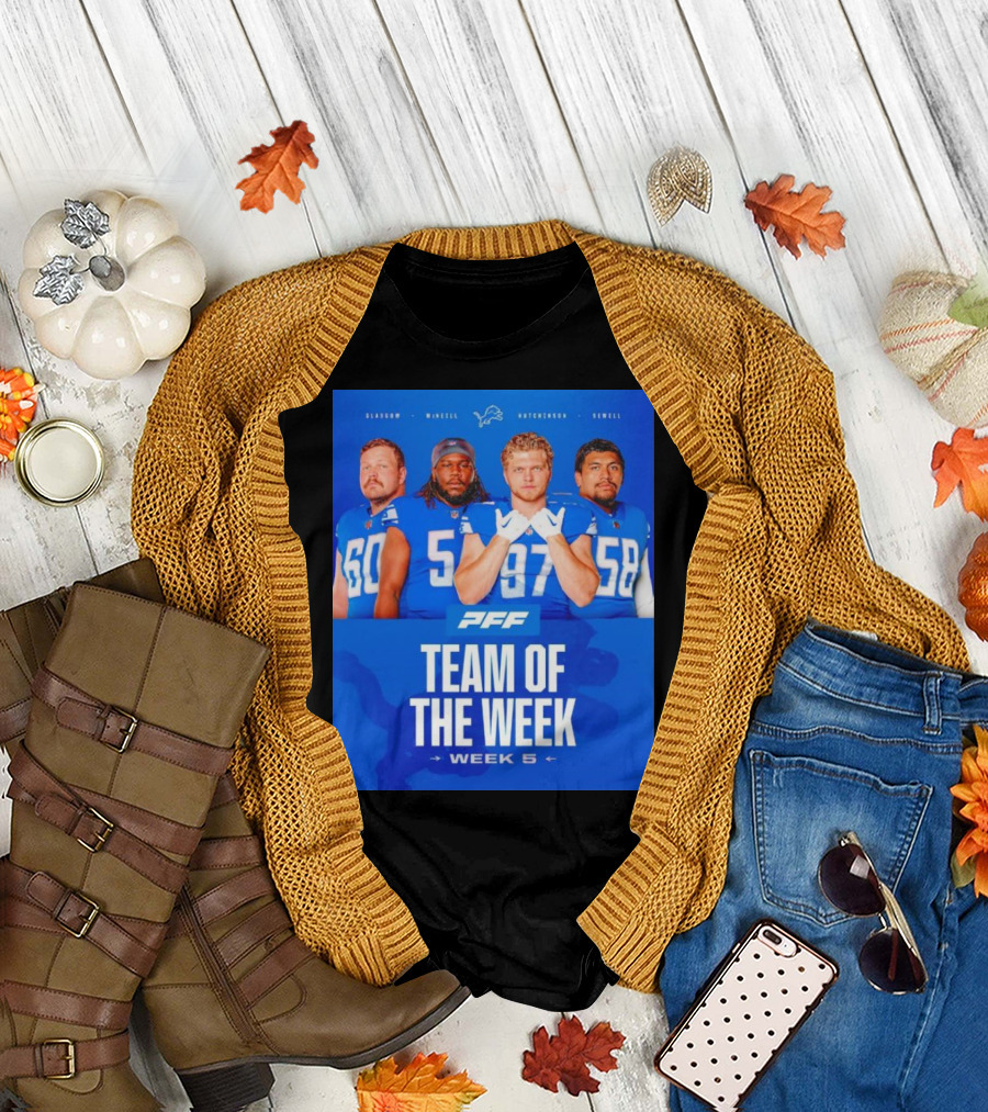 PFF Detroit Lions Glasgow McNeill Hutchinson Sewell Team of the Week Week 5 T-Shirt