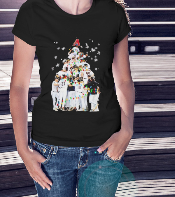 Arizona Diamondbacks Baseball Team Christmas Tree With Logo And Players T-Shirt