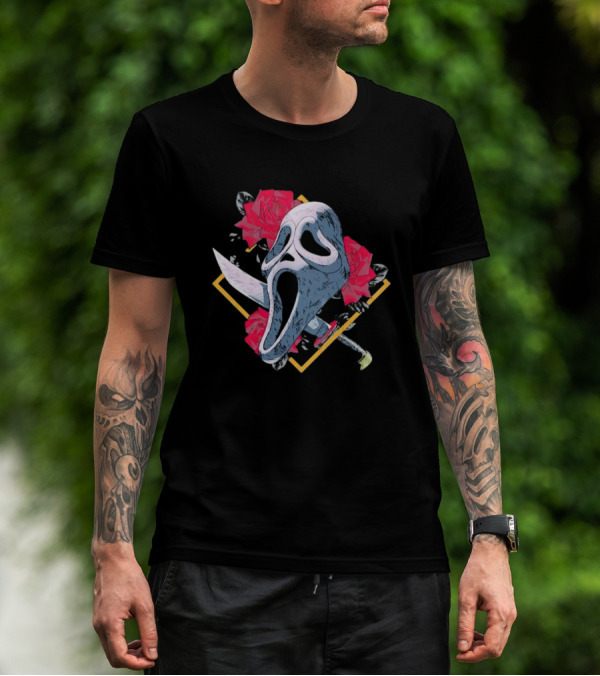 Ghostface Mask With Roses And Knife T-Shirt