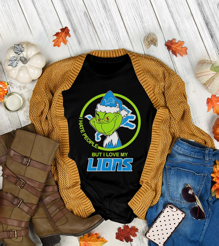 Grinch I Hate People But I Love My Detroit Lions T-Shirt