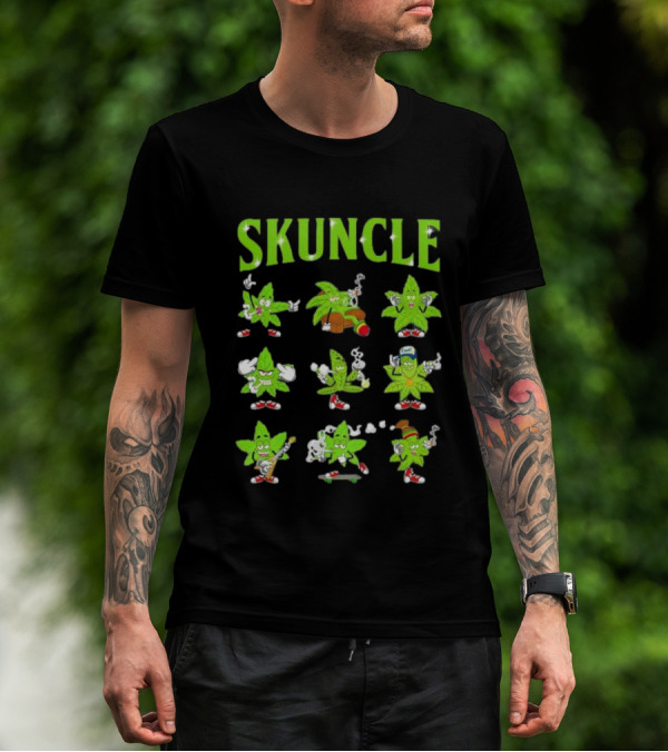 SKUNCLE Smells Like Weed Funny Cartoon Characters Smoking T-Shirt