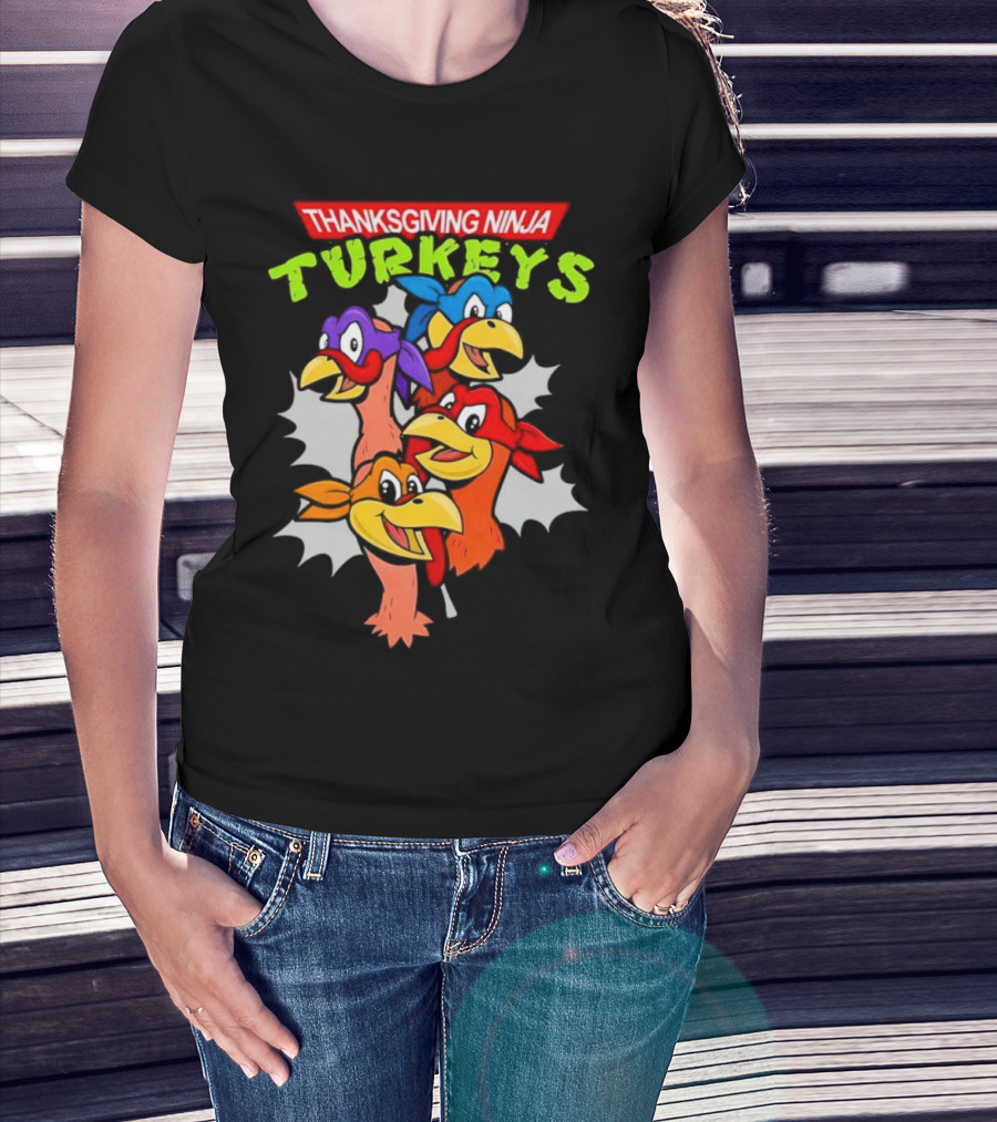 Thanksgiving Ninja Turkeys Cartoon T-Shirt