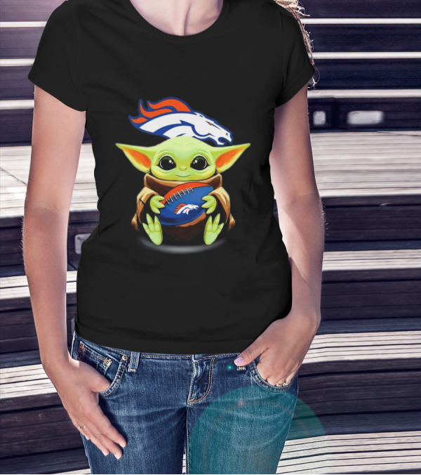 Baby Yoda Hugs Denver Broncos Football T-Shirt