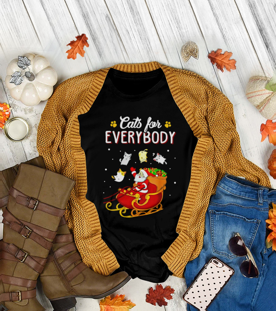 Cats for Everybody Santa with Cats Sleigh Christmas T-Shirt