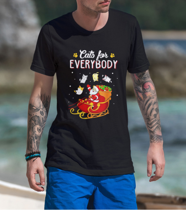 Cats For Everybody Santa With Cats Sleigh Christmas T-Shirt