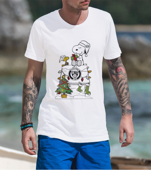 Snoopy Woodstock Christmas Igloo Brooklyn Nets Holiday Scene T-Shirt