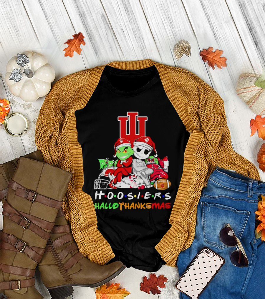 Hoosiers Grinch and Jack Skellington HalloThanksMas T-Shirt
