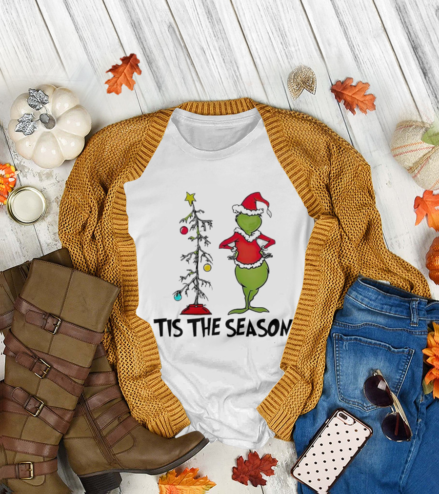Grinch Tis the Season with Charlie Brown Christmas Tree T-Shirt