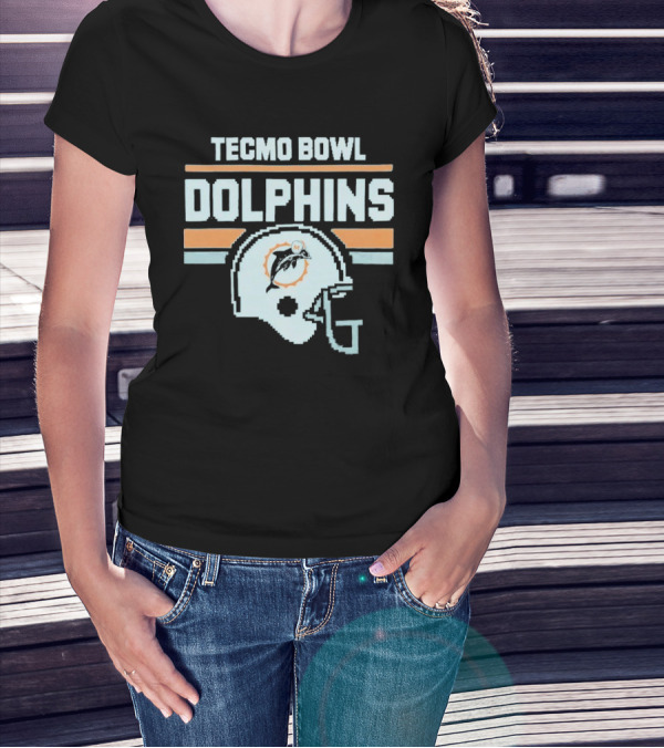 Tecmo Bowl Dolphins Retro Miami Football Helmet T-Shirt