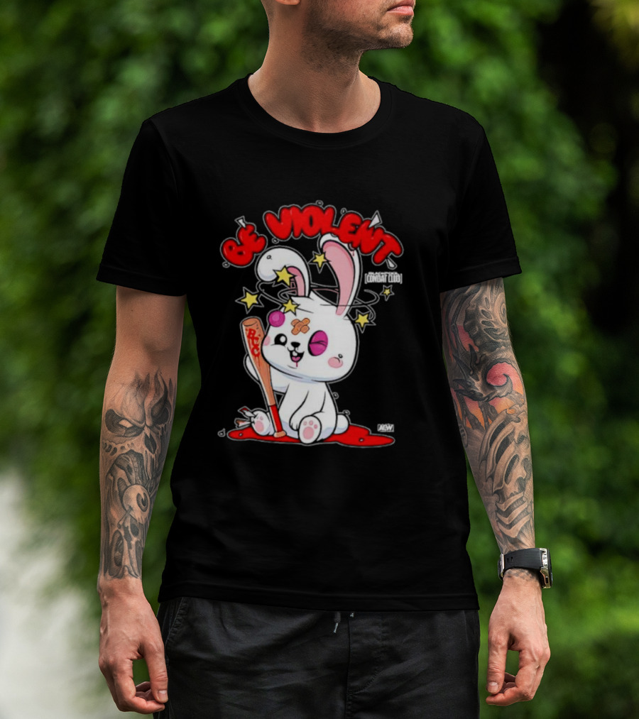 Blackpool Combat Club Be Violent Bunny With Bat And Stars T-Shirt