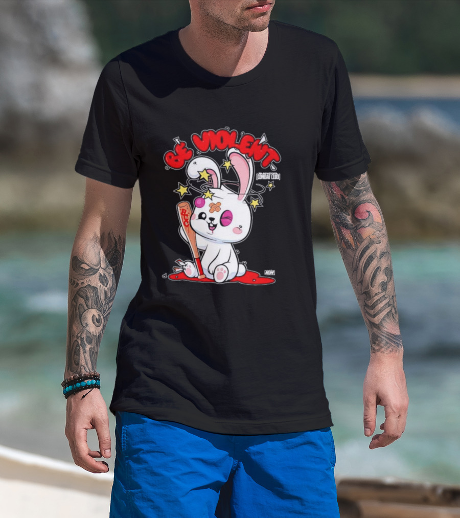 Blackpool Combat Club Be Violent Bunny With Bat And Stars T-Shirt