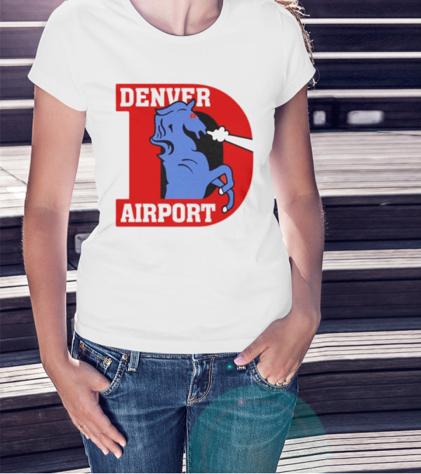 Denver Airport Blue Mustang Icon With Red Letter D T-Shirt