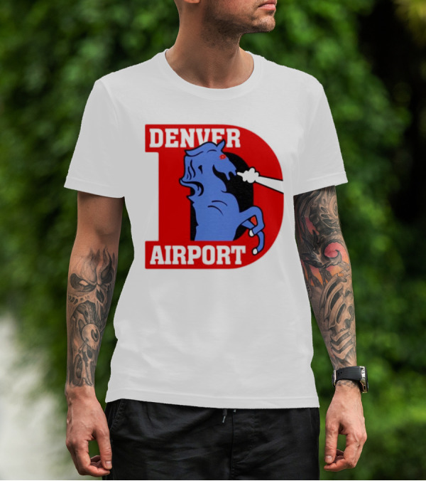 Denver Airport Blue Mustang Icon With Red Letter D T-Shirt