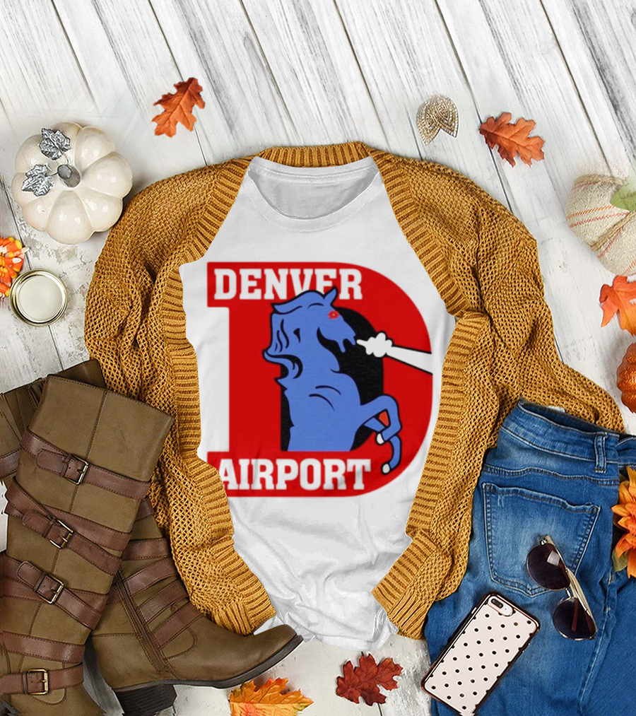 Denver Airport Blue Mustang Icon with Red Letter D T-Shirt