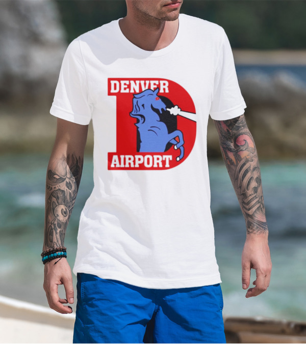 Denver Airport Blue Mustang Icon With Red Letter D T-Shirt