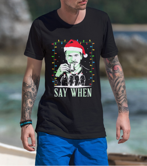 Doc Holliday Say When Christmas Lights Santa Hat T-Shirt