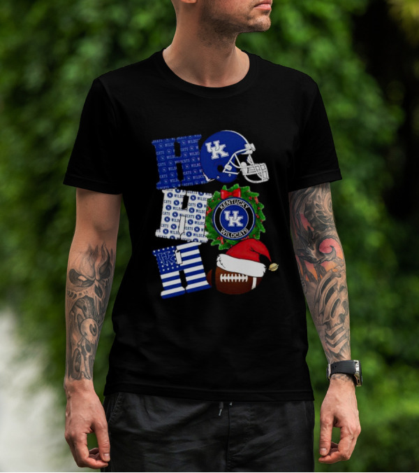 Kentucky Wildcats Ho Ho Ho Football Helmet Wreath Christmas T-Shirt