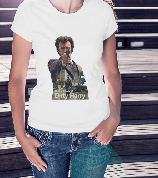 Clint Eastwood Dirty Harry Iconic Movie Scene With Gun And Urban Background T-Shirt