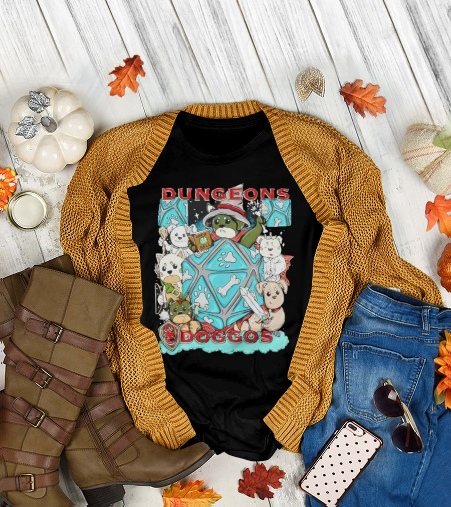 Dungeons Doggos Adventures with Magic Dice and Wizards T-Shirt
