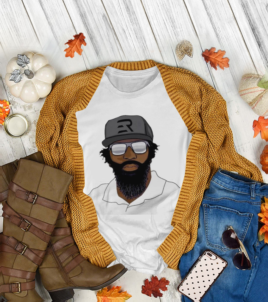 Geno Stone Wearing Ed Reed Illustration with ER Hat T-Shirt
