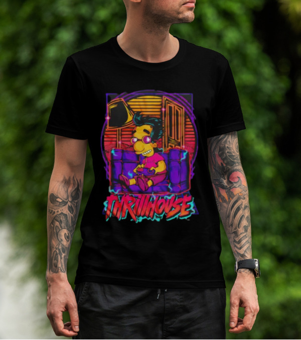 Milhouse Van Houten Thrillhouse Retro Gaming Neon Scene T-Shirt