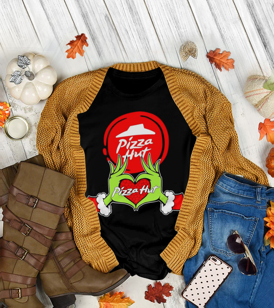 Pizza Hut Christmas Grinch Hands Heart T-Shirt