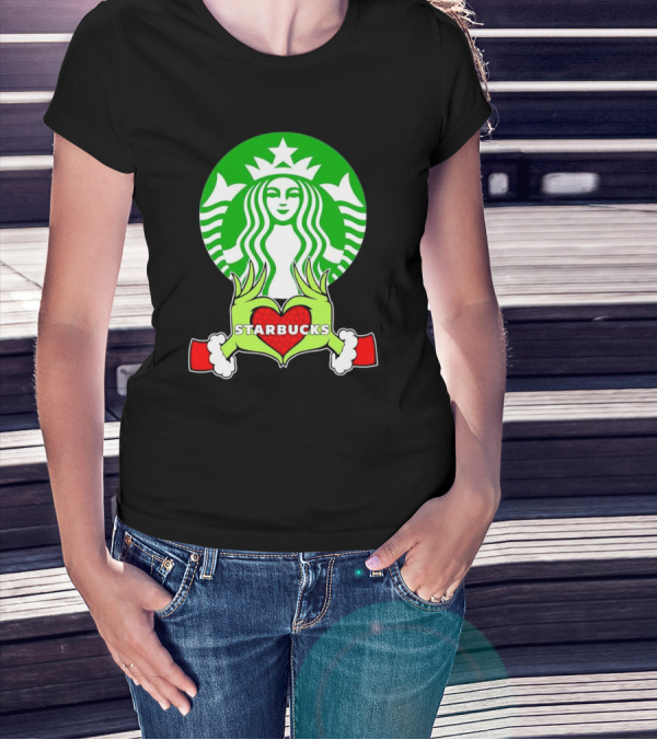 Grinch Hands Holding Heart Starbucks Christmas T-Shirt
