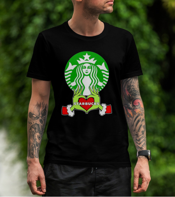 Grinch Hands Holding Heart Starbucks Christmas T-Shirt