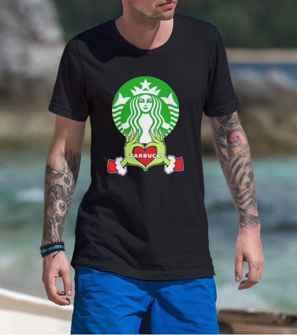 Grinch Hands Holding Heart Starbucks Christmas T-Shirt