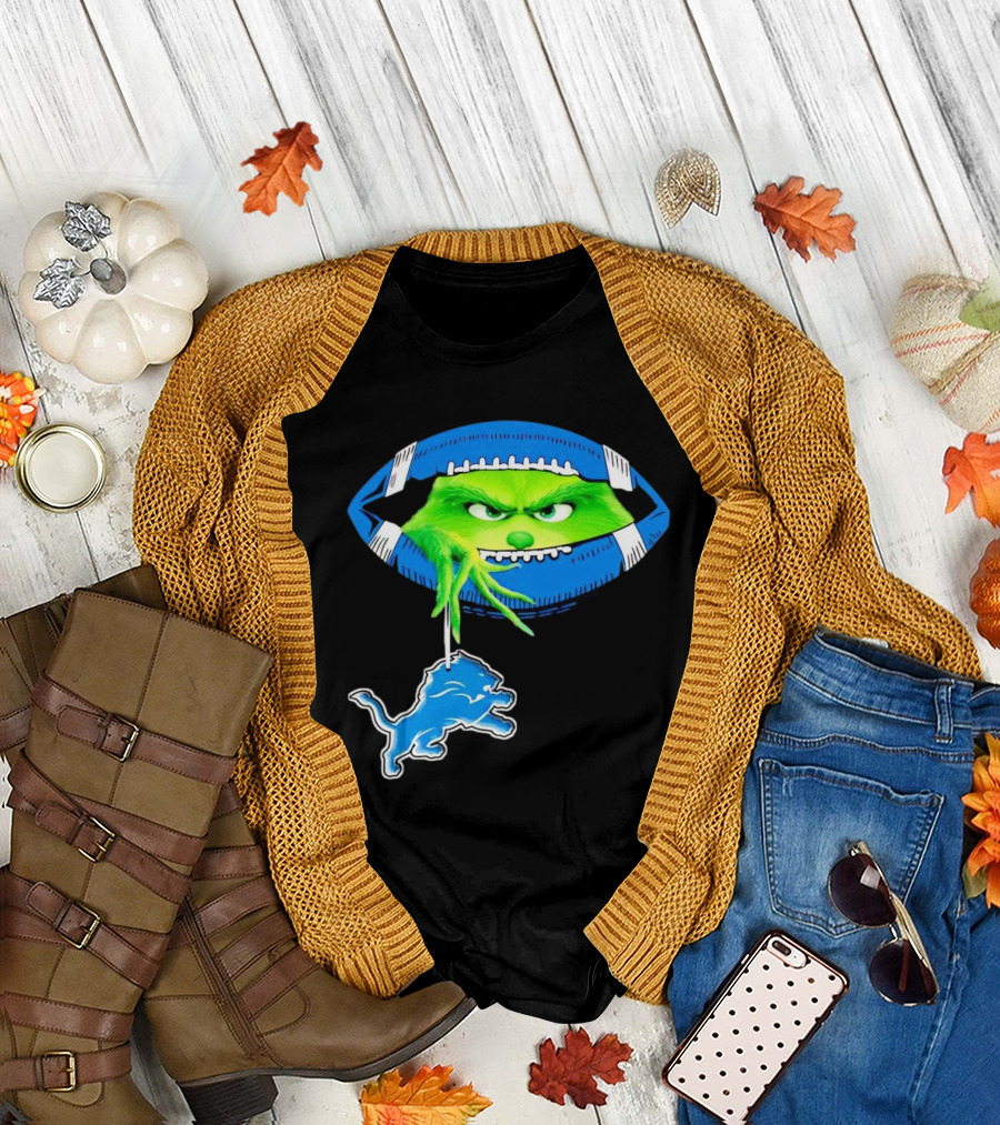 Grinch Sneak Peek Detroit Lions Christmas Football T-Shirt