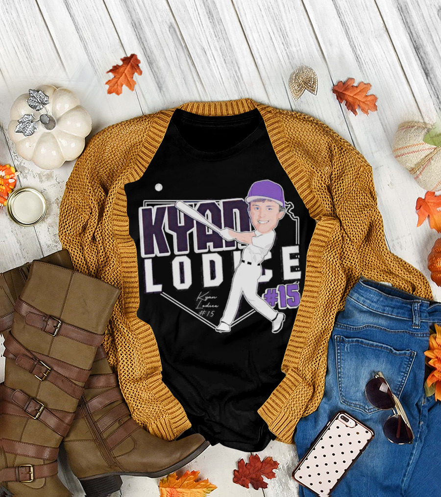 Kyan Lodice Caricature Signature Baseball #15 Purple Cap T-Shirt