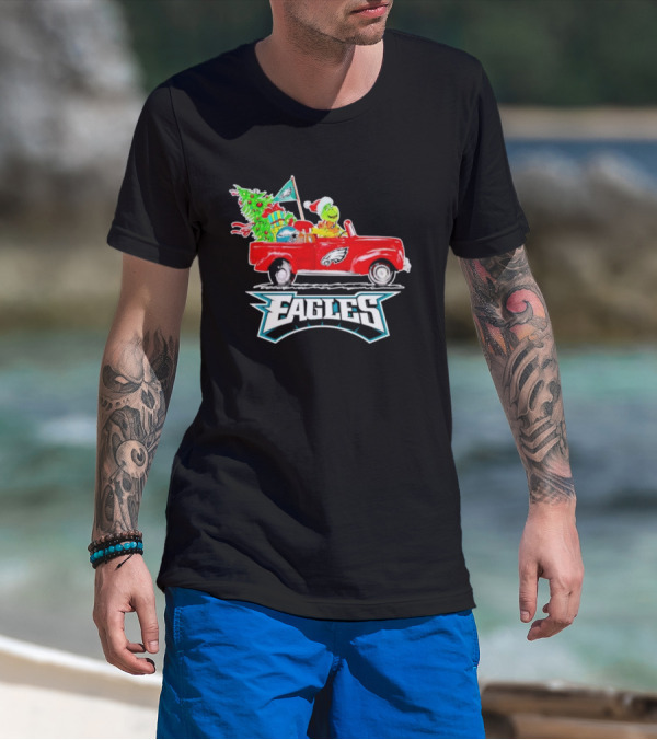 Grinch Dog Driving Red Truck Philadelphia Eagles Christmas Tree T-Shirt