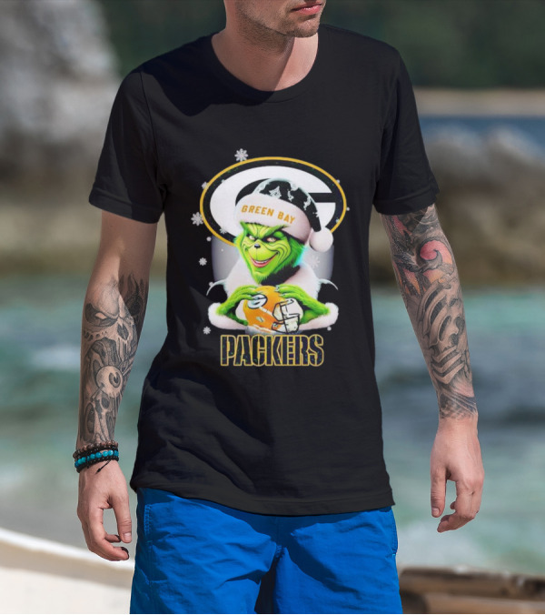 Green Bay Packers Grinch Christmas Fan Art Snowflakes Helmet T-Shirt